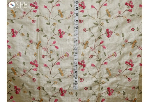 Dress Material Pure Tussar Silk Embroidered Fabric by the yard Indian Embroidery Raw Silk Wild Natural Handmade Fabric Peace Silk Tussah